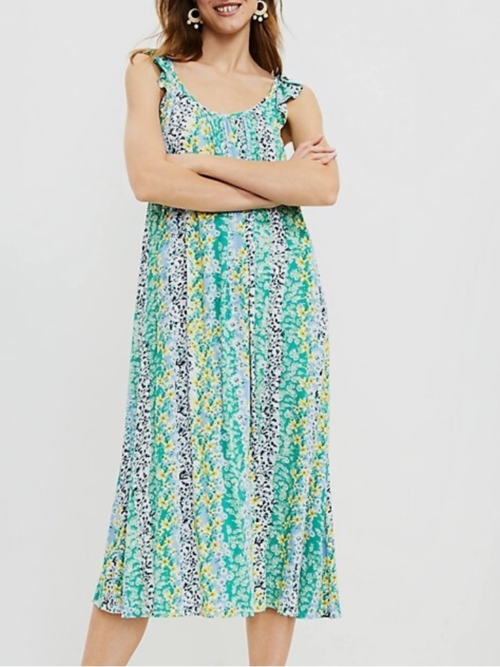 Loft Floral Stripe Ruffled Strap Maxi Dress - Green